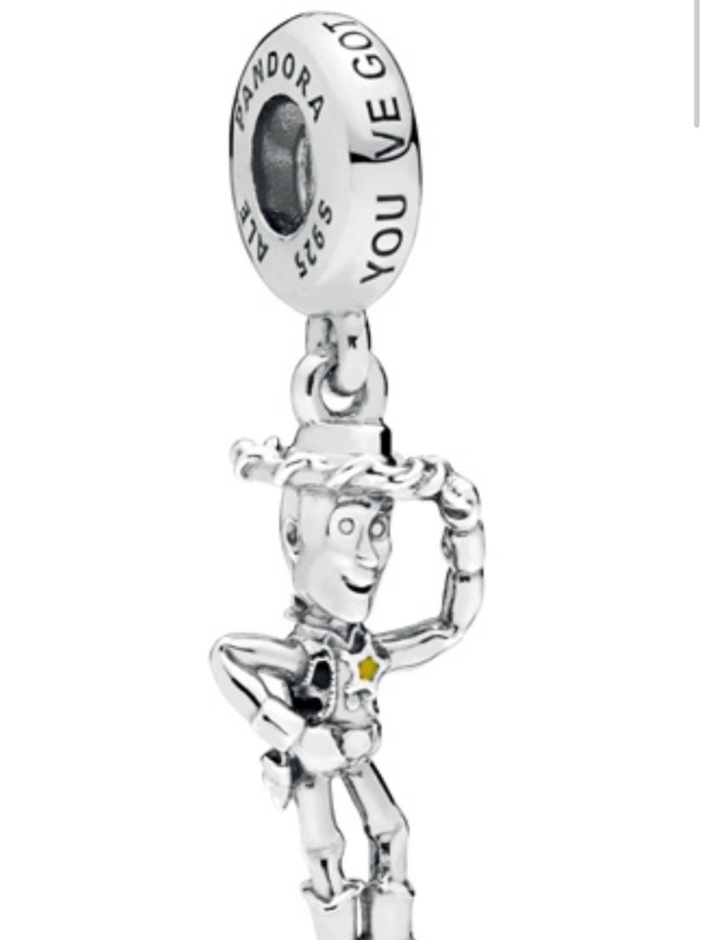 Pandora Silver Woody Dangle Charm with Yellow Star Accent